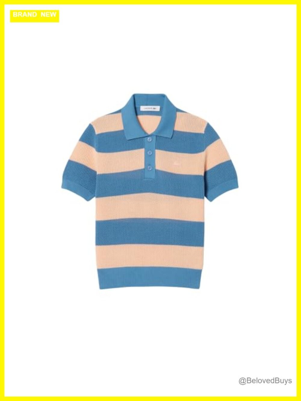 Striped Mesh Knit Polo Collar Sweater Pullover Cotton